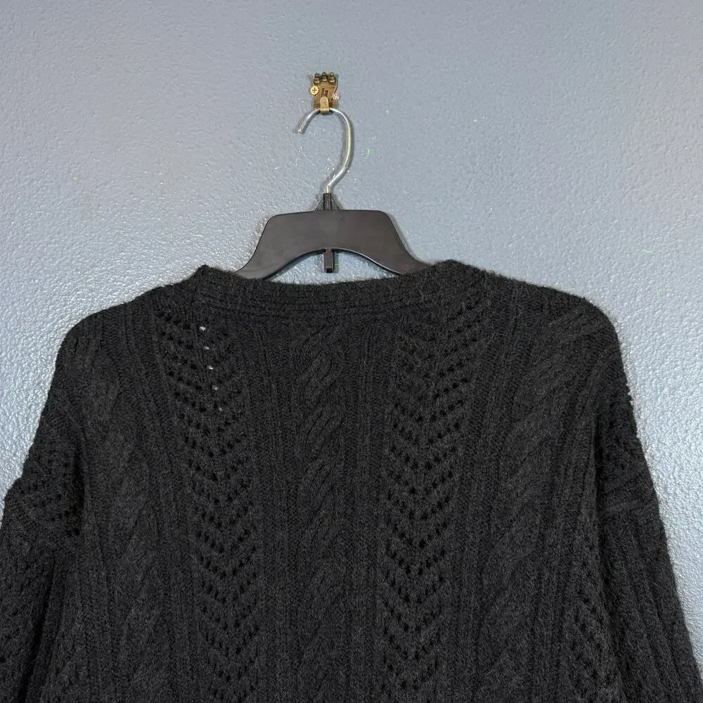 Anthropologie M women’s black classic Pointelle Cardigan knitted sweater